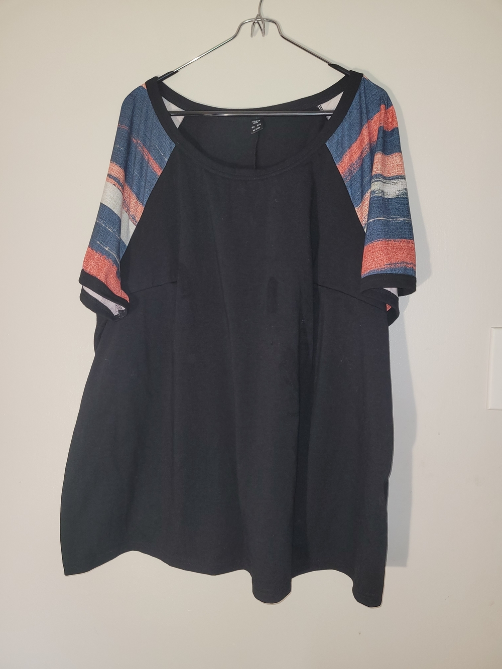 SHEIN Black Raglan Tee with Blue, Orange and Cream Striped Sleeves